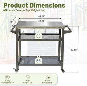 English Elm 3-shelf Outdoor Grill Cart with Stainless Steel Top Rolling Wheels Bbq Prep Station W1859P191833
