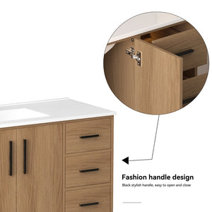 English Elm 48"dark Espresso Bathroom Vanity with 9 Drawers and Soft Close Cabinet Doors Light Oak W3133S00023