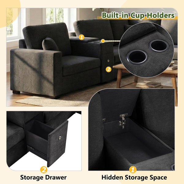 English Elm Swivel Barrel Accent Chair Chenille Tufted Round Club Seat for Living Room Lounge Black N719S002350B