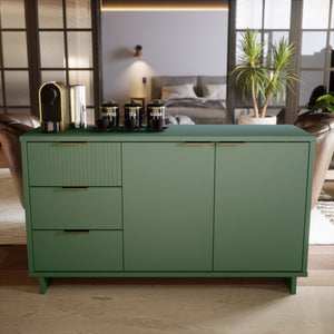 English Elm Granville 55" Sideboard with Solid Wood Ribbed Drawers, Gold Steel Handles & 3 Concealed Shelves Sage Green B365S00116