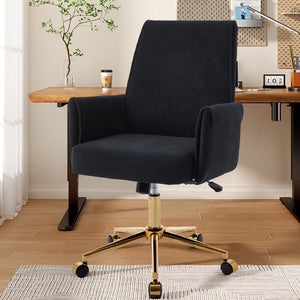 English Elm Mid-back Striped Fabric Office Chair with Gold Base Ergonomic Memory Foam Lumbar Black W2311P420441
