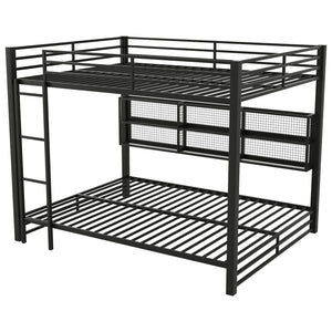 English Elm Metal Queen over Queen Bunk Bed with Storage Cabinets, LED Lighting, Sturdy Black Metal Frame, Space-Saving Design N7090000672B