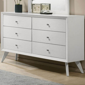 English Elm Contemporary Solid Wood White Dresser with Mirror Angled Legs and Bronze Knobs B2741S00876