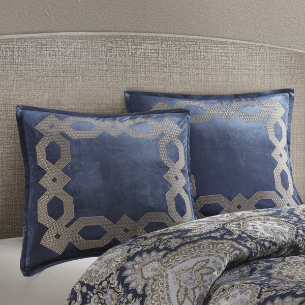 English Elm European Velvet Embroidered Geometric Pillow Sham with Metallic Stitching and Hidden Zipper Closure Navy 9.84 L x 1.72 W x 8.66 H B035128727