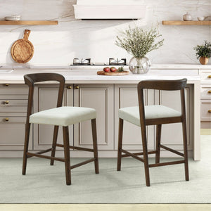 English Elm Christopher Knight Home® - Solid Rubber Wood Counter Stools Set Of 2 - Walnut Finish With Beige Upholstery For Modern Comfort N771P292086T