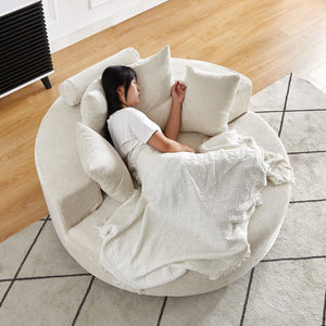 English Elm 55''L Chenille Foam Single Swivel Chair with Plush Backrest Pillow, 360° Smooth Recline for Living Room Lounge Comfort Beige W834S00353
