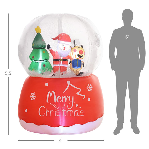 English Elm Outsunny 5.5Ft Inflatable Christmas Crystal Ball With Santa & Reindeer, Led Lights For Festive Decor W2225P249950-GIGA