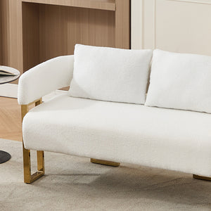 English Elm TS Modern decorative chair with teddy fleece upholstery, ergonomic sponge cushion and gold legs for luxe comfort and style White+Gold W2311P364620