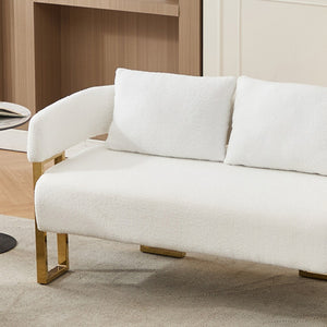 English Elm Ts Velvet Accent Chair with Gold Metal Legs Glam Art Deco Style for Living Room White+Gold W2311S00004