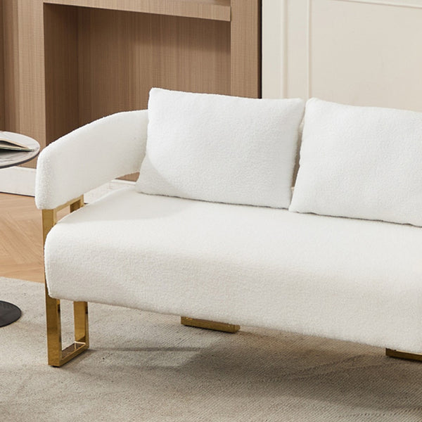 English Elm Ts Velvet Accent Chair with Gold Metal Legs Glam Art Deco Style for Living Room White+Gold W2311S00004