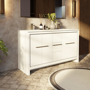 English Elm White Double Bath Vanity With Cultured Marble Top, 55" Mirror, Soft-Close Drawers & Ample Storage B2731S01498-GIGA