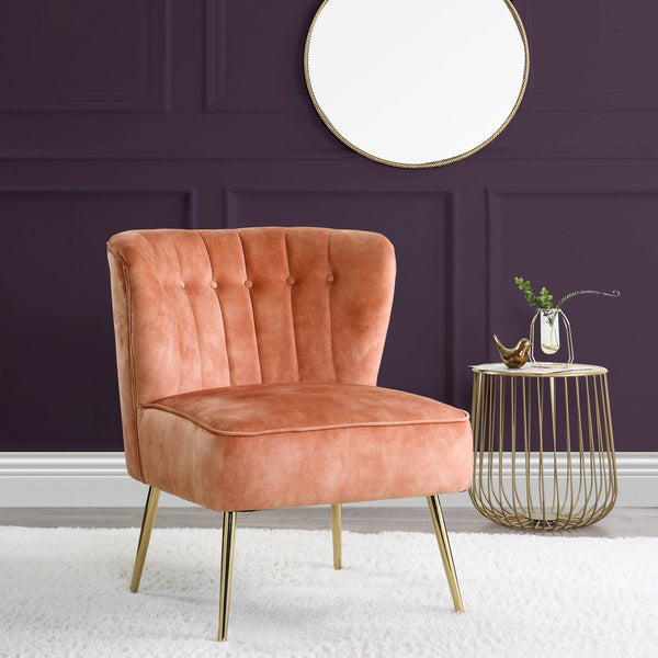 English Elm Burnt Velvet Tufted Wingback Accent Chair in Burnt Orange Velvet with Gold Metal Legs, Modern Focal Point B062P186525