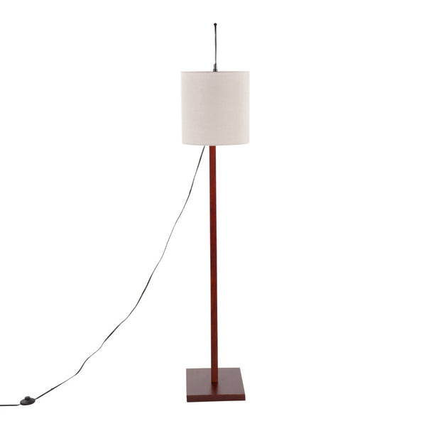 English Elm Floor Lamp with Walnut Base Satin Nickel Stem and Soft Grey Shade for Living Rooms B202S02143