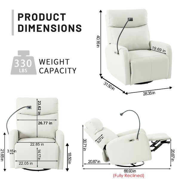 English Elm 270° Power Swivel Rocker Recliner Chair - Electric Glider With Usb Ports For Ultimate Comfort & Style W1028S00028