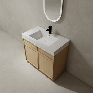 English Elm 36" Freestanding Bathroom Vanity with White Resin Sink, Soft-Close Doors, Adjustable Shelf, Modern Durable Finish W999P239161