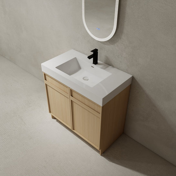 English Elm 36" Freestanding Bathroom Vanity with White Resin Sink, Soft-Close Doors, Adjustable Shelf, Modern Durable Finish W999P239161