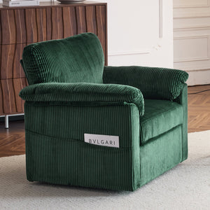 English Elm 33 Inch Oversized Swivel Corduroy Lounge Chair with Plush Chenille Cushioning and Support Springs Green W1829P265011