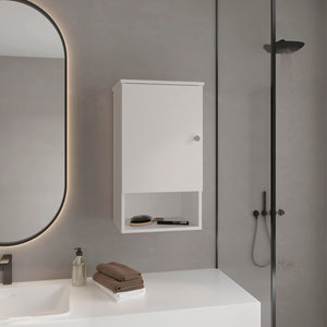 English Elm Medicine Compact Wall Cabinet with Mirror Door, Engineered Wood Storage, Durable, Space-Saving Design White 29.92 L x 17.32 W x 4.33 H B097P250857