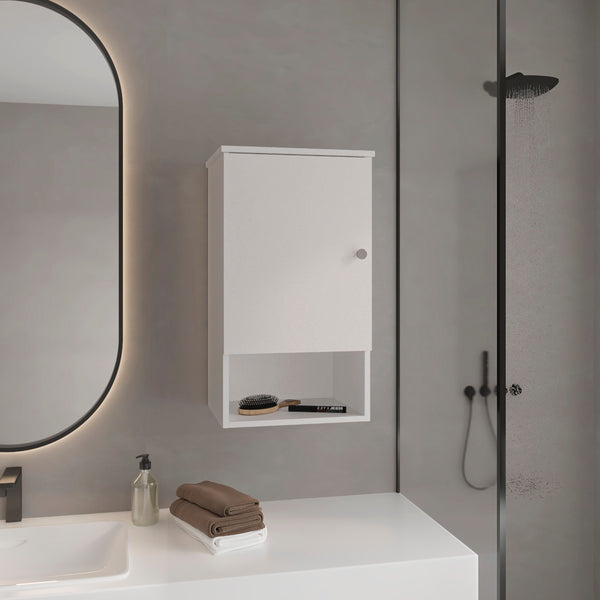 English Elm Medicine Compact Wall Cabinet with Mirror Door, Engineered Wood Storage, Durable, Space-Saving Design White 29.92 L x 17.32 W x 4.33 H B097P250857