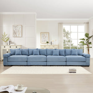 English Elm 170" Oversized Cloud Modular Sectional Couch - Luxurious Corduroy, Ergonomic Design, 12 Pillows, Blue W714S01353