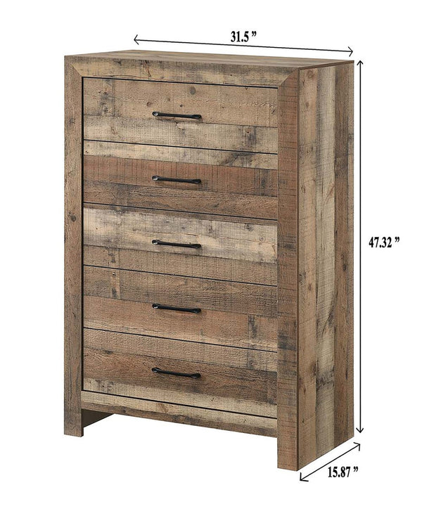 English Elm 1pc Plank Style Five Drawer Tall Chest Natural Wood Grain Finish Bedroom Storage B2741P484437