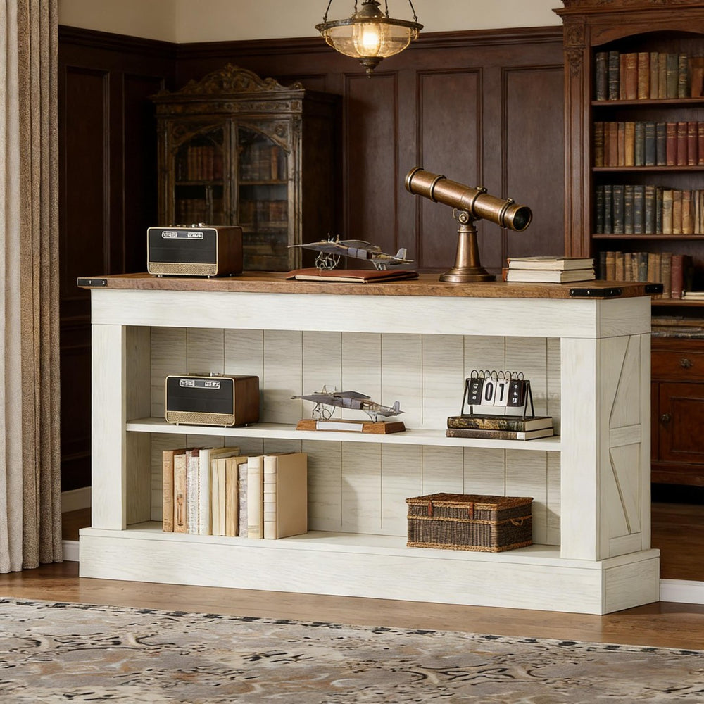English Elm Practical Geometric Console Table with Matte Black Wood Grain Finish for Entryway or Sofa T3971P457977