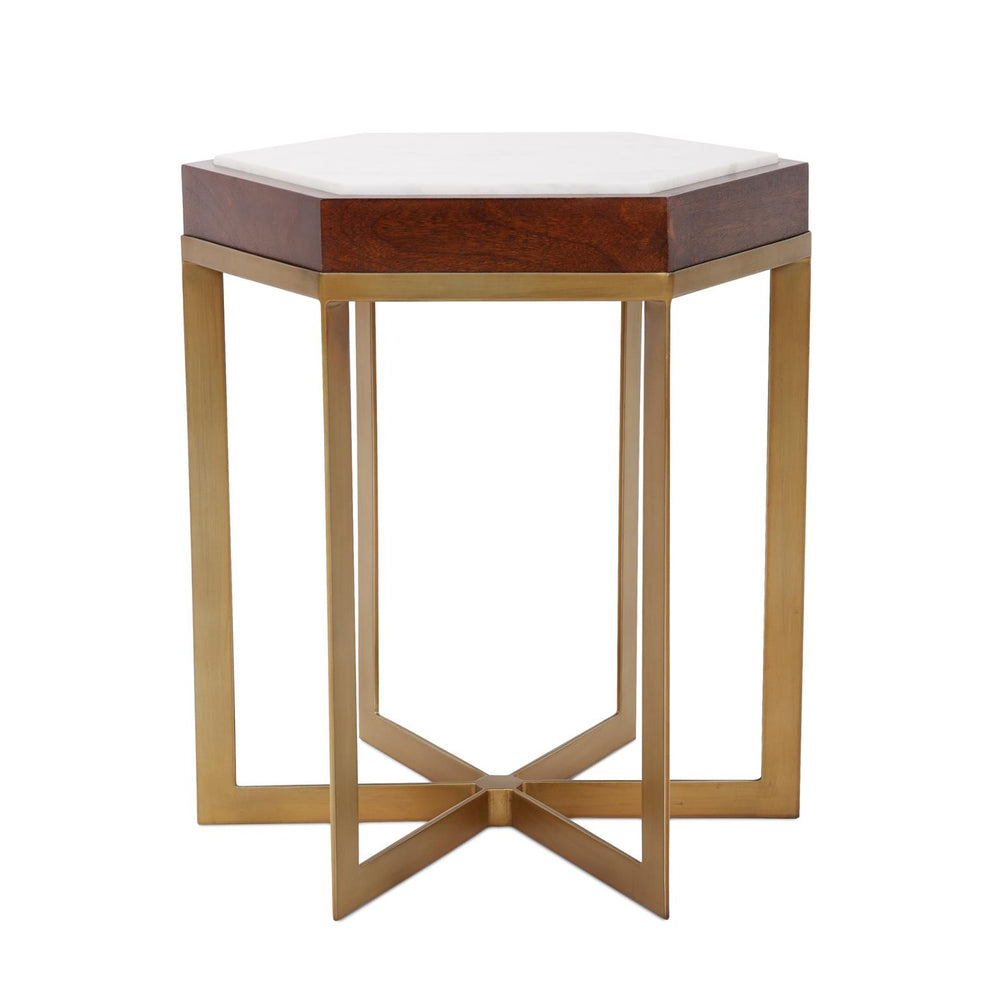 Howard Elliott Van Berkel Side Table - Stunning Hexapod Design With Gold Legs, Marble Top & Walnut Stained Finish Brown Iron,Wood,Marble 27031-howard-elliott