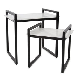 Howard Elliott Santiago Nesting Tables - Stylish White Marble Top With Matte Black Iron Frame For Modern Spaces Black Iron,Marble 27032-howard-elliott