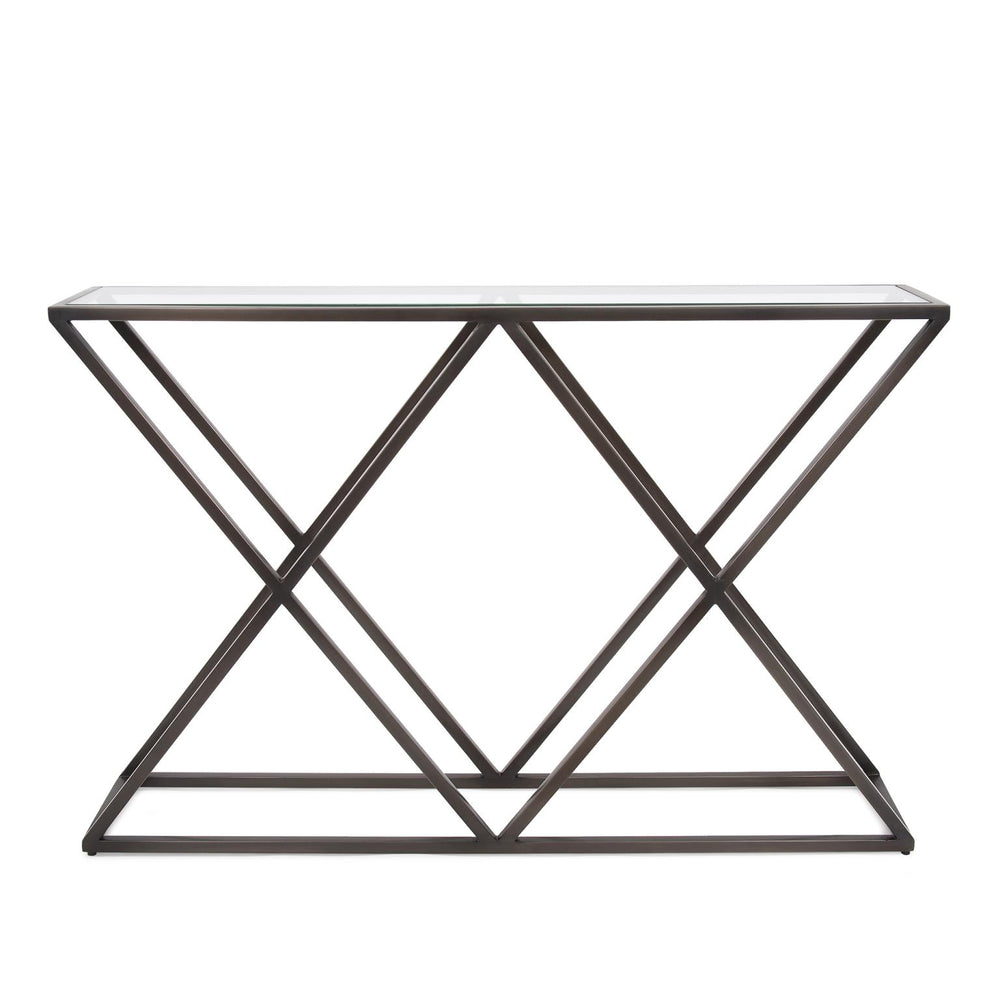 Howard Elliott Bennett Console Table - Stylish Matte Black Iron Base With Glass Top For Modern Small Space Living Gray Iron ,Glass 27033-howard-elliott