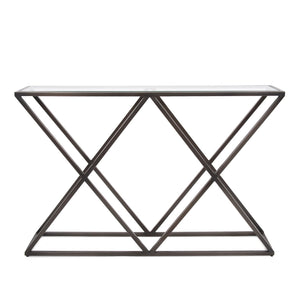 Howard Elliott Bennett Console Table - Stylish Matte Black Iron Base With Glass Top For Modern Small Space Living Gray Iron ,Glass 27033-howard-elliott