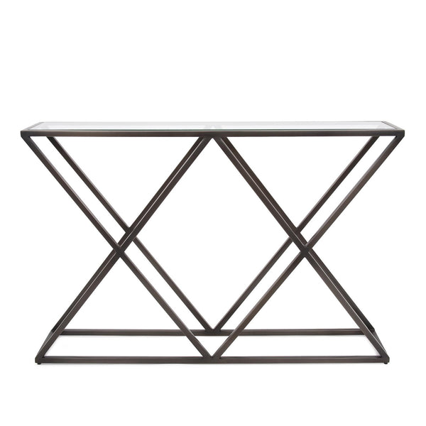 Howard Elliott Bennett Console Table - Stylish Matte Black Iron Base With Glass Top For Modern Small Space Living Gray Iron ,Glass 27033-howard-elliott