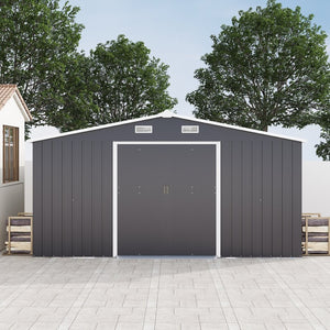 English Elm Campcraft 10x12 Ft Steel Outdoor Storage Shed with Daylight Windows and Weather Resistant Panels Dark Gray W1598S00048