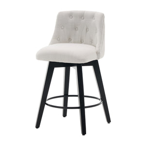 English Elm 007-360° Swivel Bar Stools Set of 2 25" Counter Height Linen Tufted Back Solid Wood Frame Durable Upholstery White W2636P242111