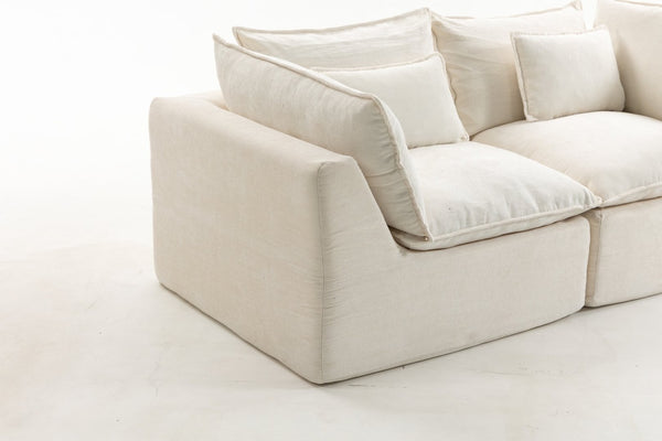 English Elm 74.8" Oversized Modular Cloud Sofa Deep Seat Cotton Linen Upholstered Living Room Couch Ancient White W2530P458026