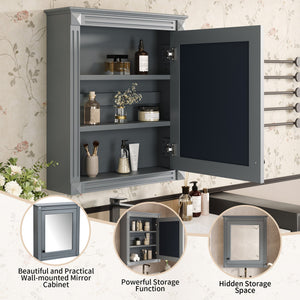 English Elm 24'' 24'' Wall Mounted Bathroom Mirror Cabinet with Adjustable Shelves, Space-Saving Modern Storage Solution Grey N710P195492E