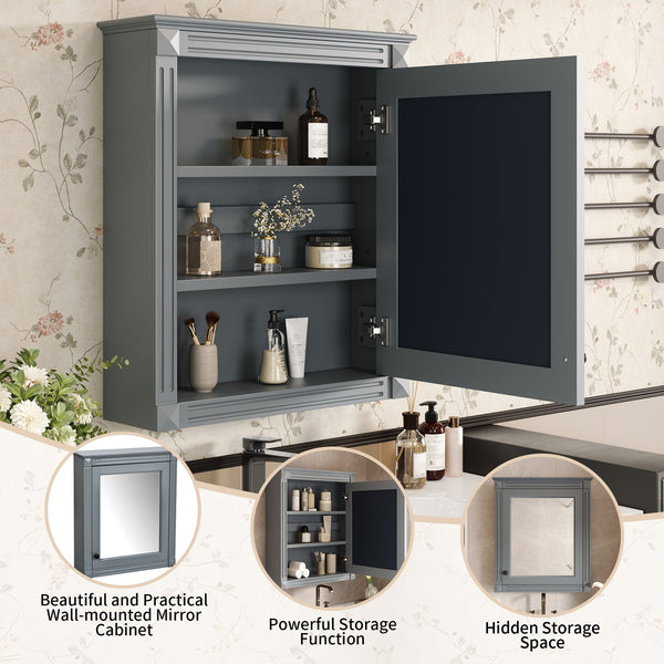 English Elm 24'' 24'' Wall Mounted Bathroom Mirror Cabinet with Adjustable Shelves, Space-Saving Modern Storage Solution Grey N710P195492E