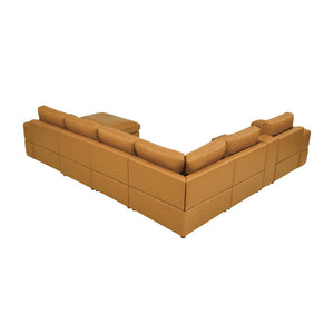 English Elm Premium Leather Match Sectional with Dual Recliners Square Arms and Console Storage Ginger B2748S00133