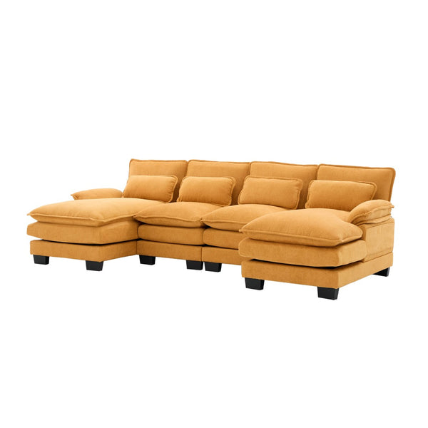English Elm United U-Shaped Cloud Couch - 110" Chenille Sectional Sofa With Memory Foam & Double Chaise Comfort W1568S00213-GIGA