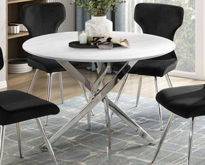 English Elm Ultra Round Faux Marble Dining Table 43" Dia x 29.5"H — Chrome Metal Legs, Modern Accent Table B011S01607