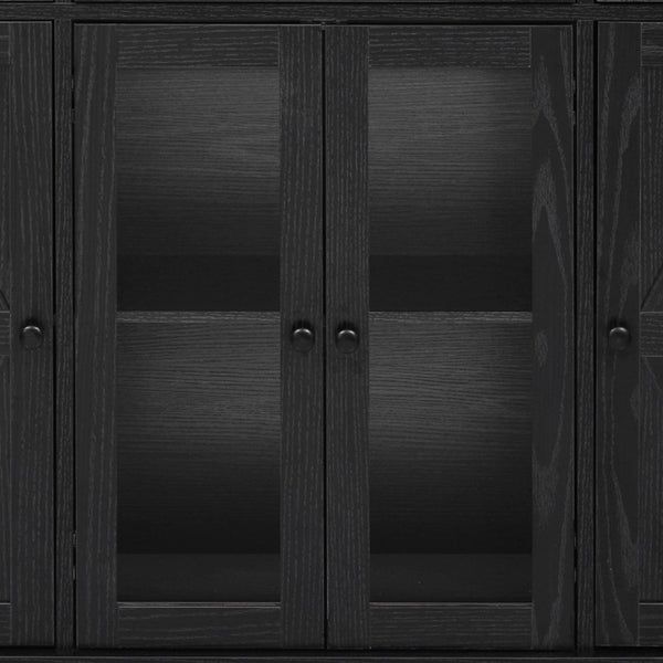 English Elm K&k Farmhouse Rolling Kitchen Island with Drop Leaf Tempered Glass Drawers and Power Outlet Black N707S263637B