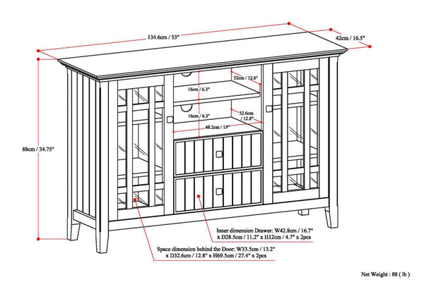 English Elm Bedford Hand-Finished Tall TV Media Stand for TVs up to 60" — Solid Wood, Tempered Glass, Ample Storage B136P203485