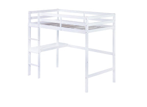 English Elm Twin High Loft Bed with Built-In Desk and Ladder — Space-Saving Rubberwood Study & Sleep Solution White W504P206979