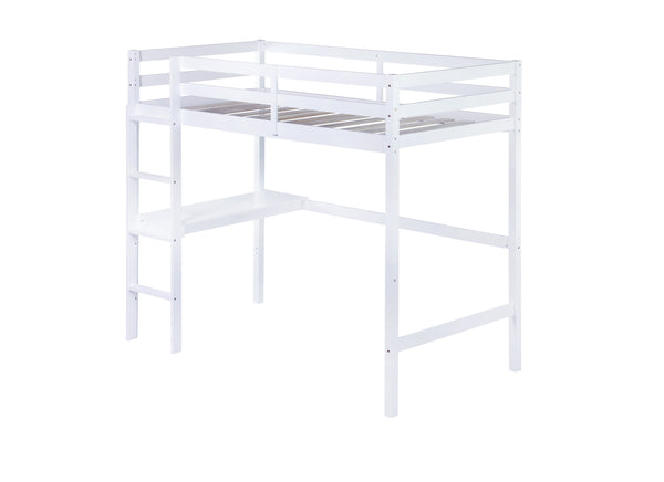English Elm Twin High Loft Bed with Built-In Desk and Ladder — Space-Saving Rubberwood Study & Sleep Solution White W504P206979