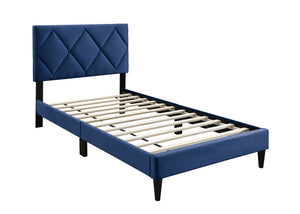 English Elm Twin Velvet Upholstered Bed with Adjustable Headboard, Diamond Tufted Design & 12-Slat Support System Navy Blue 46 L x 29 W x 6 H B011P190164