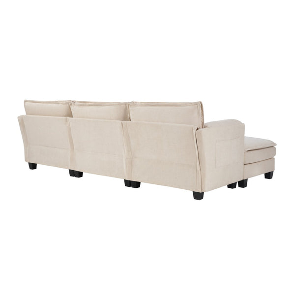 English Elm 107-inch Modular L-shaped Sectional Sofa with Velvet Upholstery and Built-in Storage Beige W3480S00001