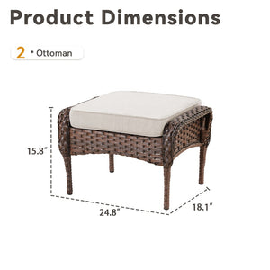English Elm Outdoor Pe Wicker Patio Ottoman Set of 2 with Cushions for Deck or Backyard Beige T3773P418421