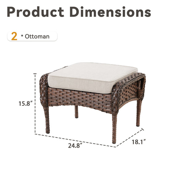 English Elm Outdoor Pe Wicker Patio Ottoman Set of 2 with Cushions for Deck or Backyard Beige T3773P418421