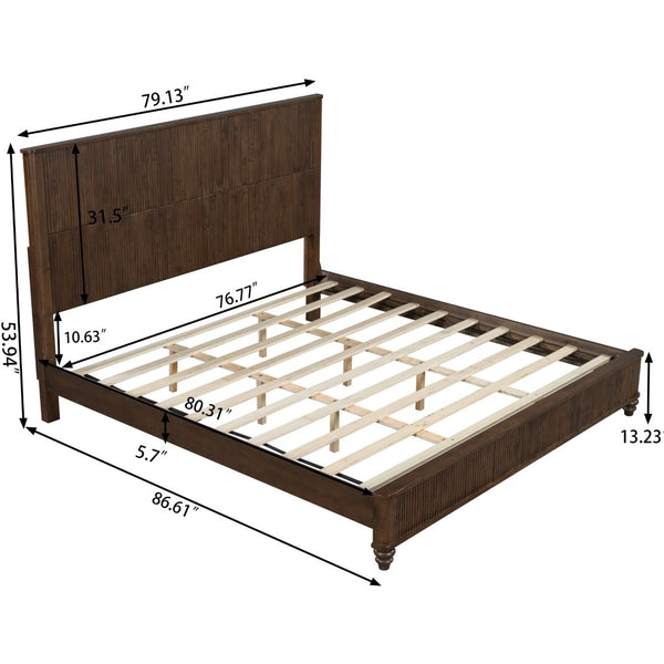 English Elm Solid Rubberwood Queen Platform Bed Tall Headboard Natural Grain No Box Spring W1716S00017