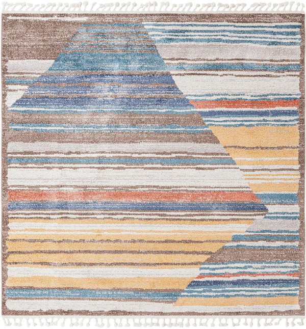 Unique Loom Aramis Zoe Machine Made Tribal Rug Multi, Blue/Ivory/Light Blue/Light Brown/Yellow/Rust Red 7' 10" x 7' 10"