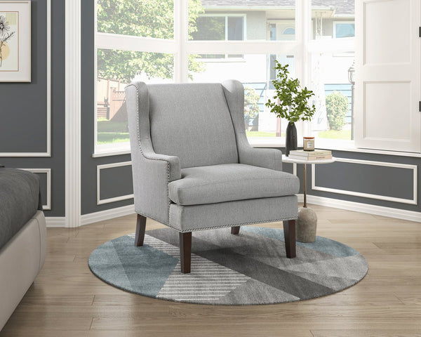 English Elm 1Pc Accent Chair With Foam Cushion, Gray Fabric Upholstery & Nailhead Trim For Stylish Living Spaces B011P287705